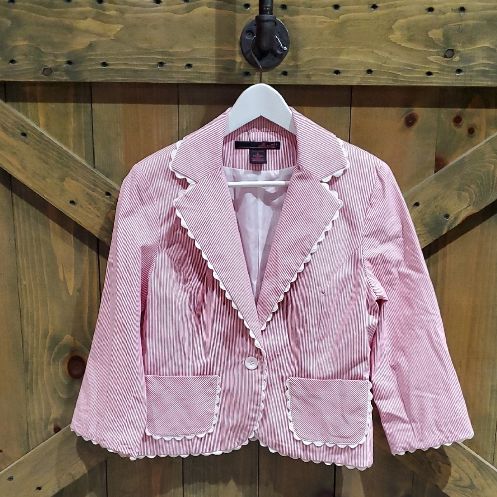 Y2K Pink and White Striped Blazer Candy Cane Holiday Femme Girlie Barbie Dainty